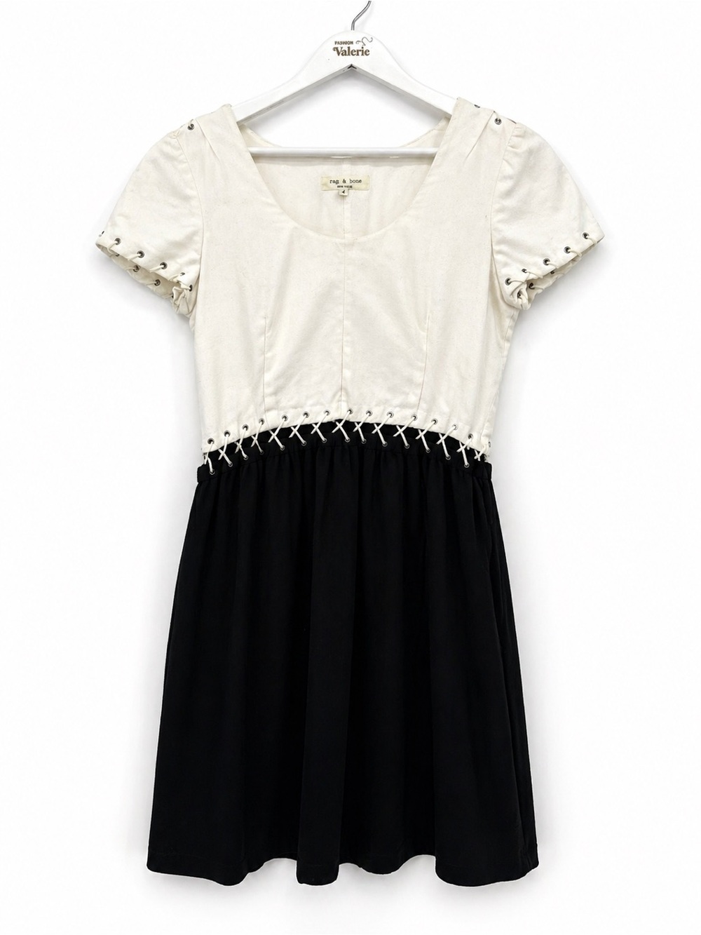 Rag & Bone White Black Short Sleeve Mini Dress Cutout Designer Formal Size 4